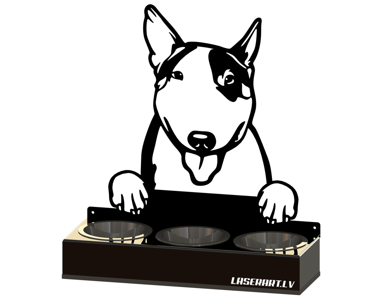 3-Bowl Dog Feeder, Bull Terriers Dog breed, Raised Feeding Station